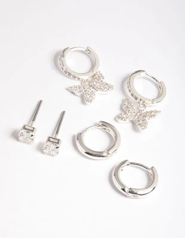 Silver Plated Cubic Zirconia Pave Butterfly Earring 6-Pack sold by lovisa