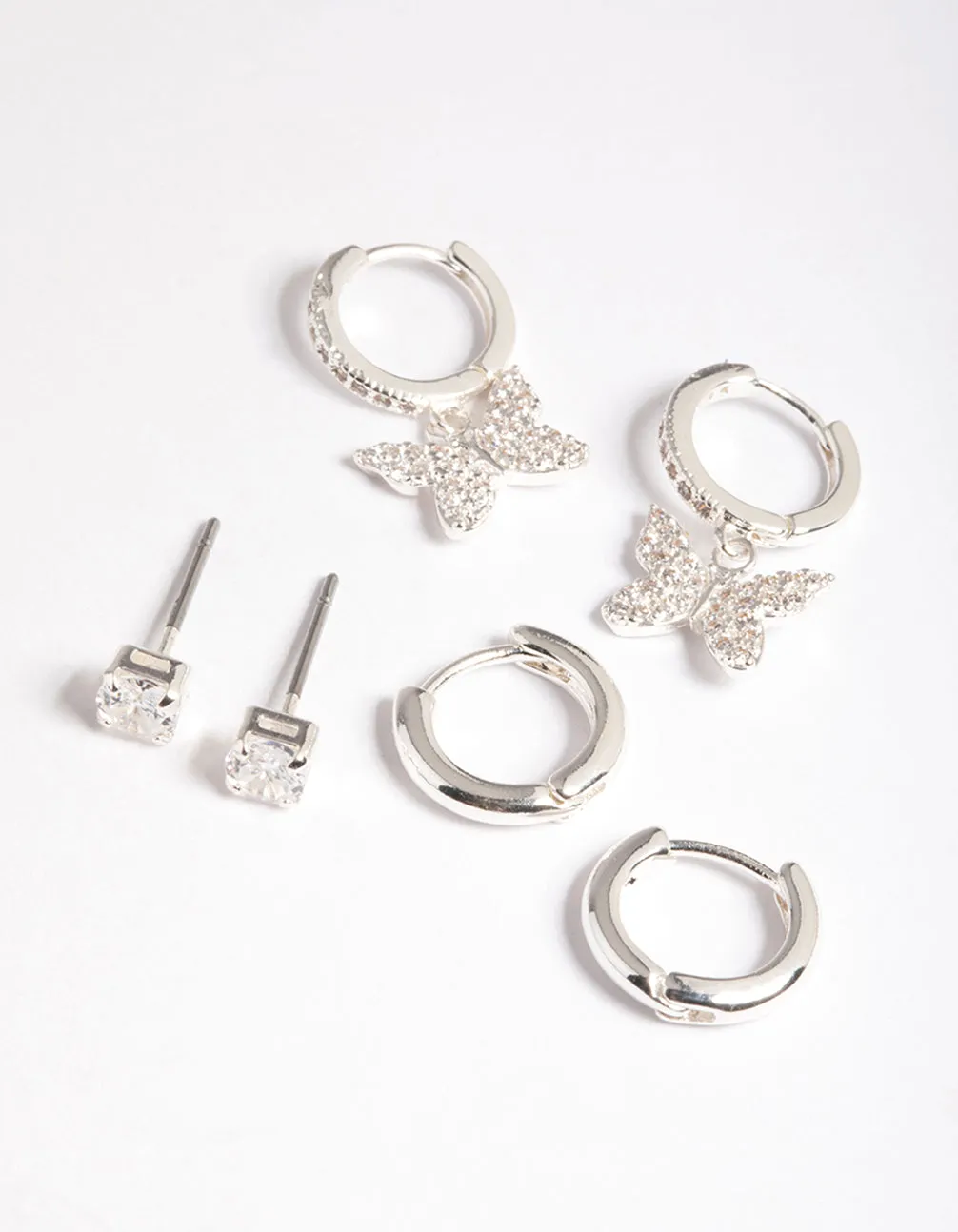 Silver Plated Cubic Zirconia Pave Butterfly Earring 6-Pack sold by lovisa