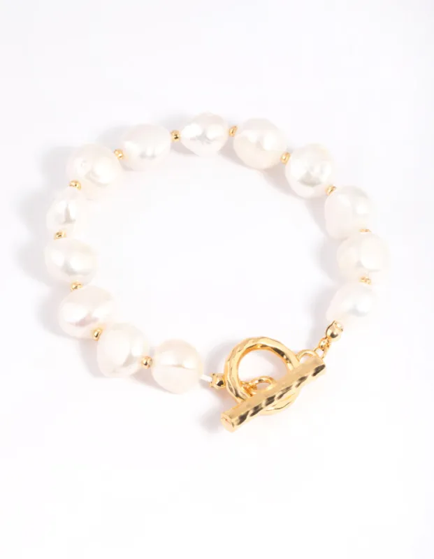 Gold Plated Freshwater Pearl Molten Fob Bracelet sold by lovisa