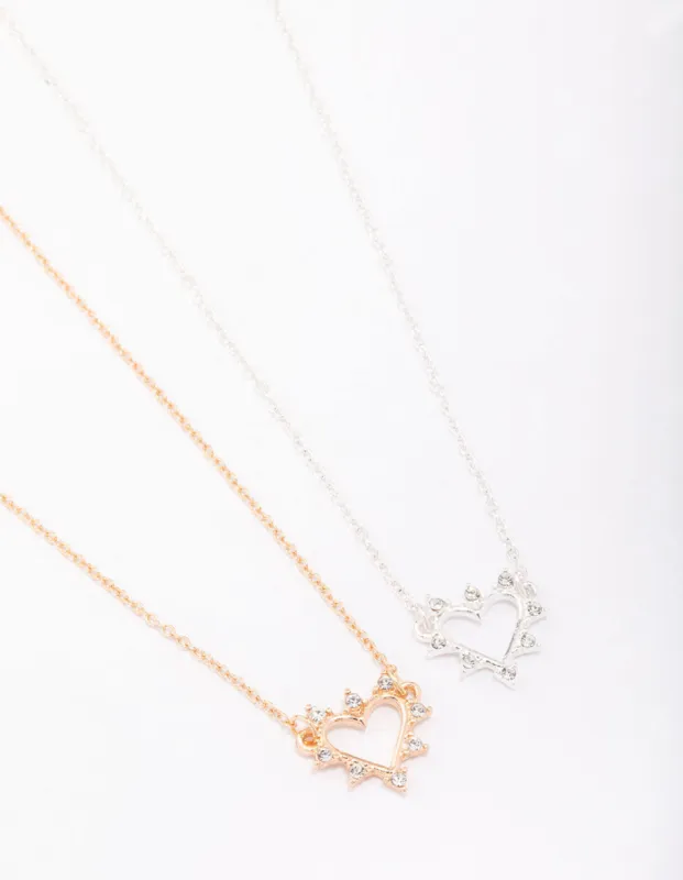 Mixed Metal Open Heart Diamante Necklace sold by lovisa