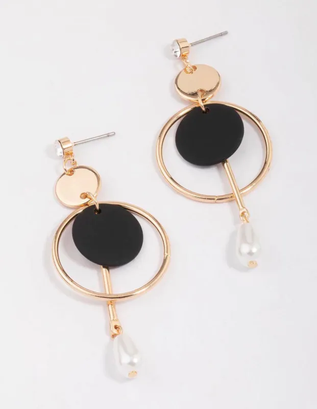Gold Multi Disc Pearl Drop Earrings sold by lovisa