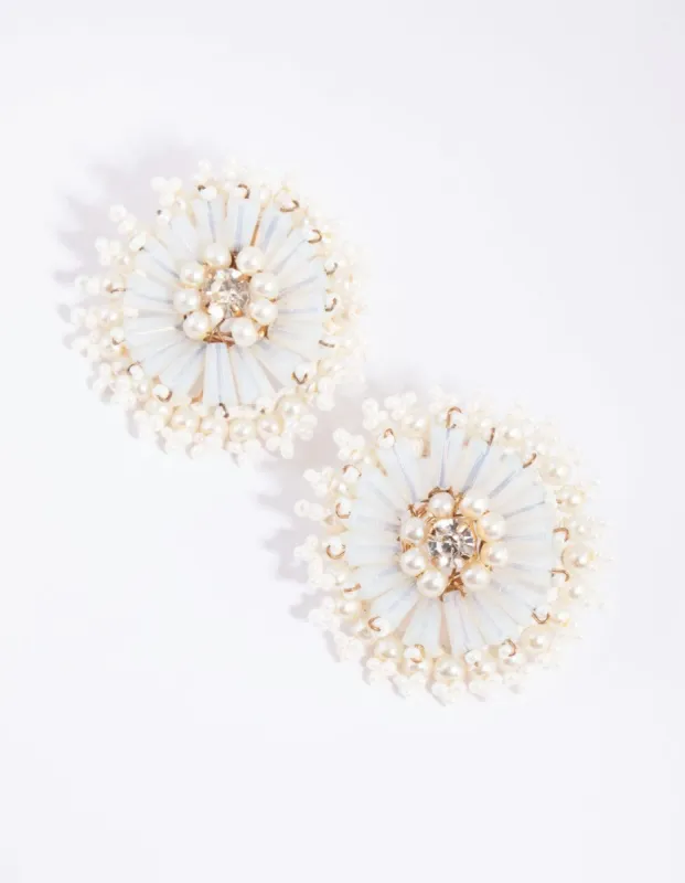White Beaded Pearl Disc Stud Earrings sold by lovisa