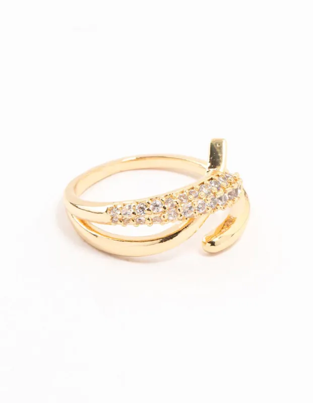 Gold Plated Cubic Zirconia Criss Cross Ring sold by lovisa