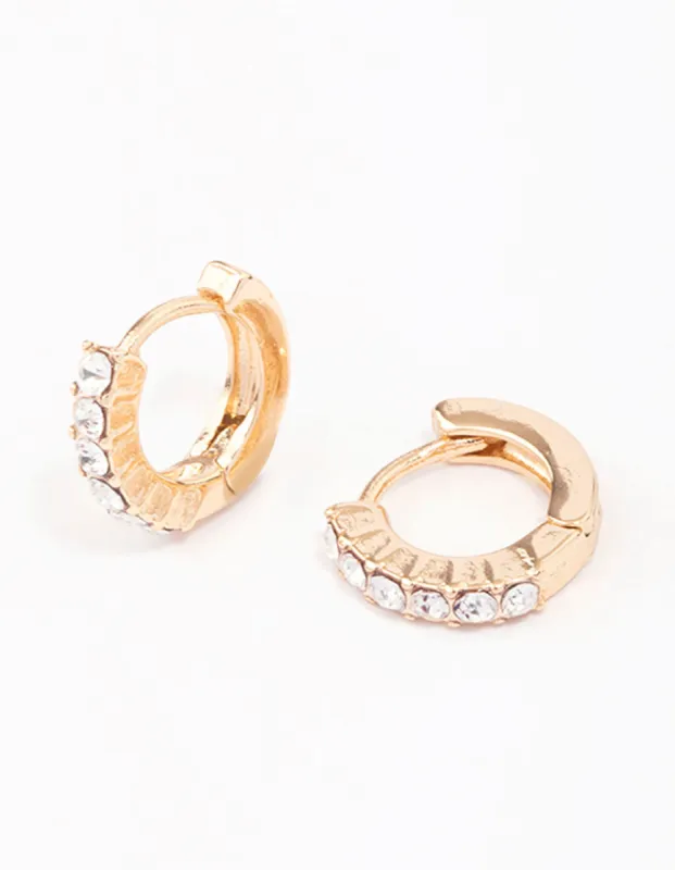 Gold Crystal Huggie Hoop Earrings sold by lovisa
