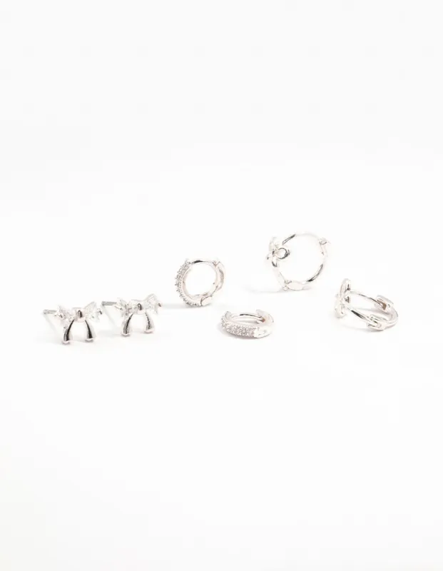Silver Cubic Zirconia Bow Stud & Hoop Earrings 3-Pack sold by lovisa