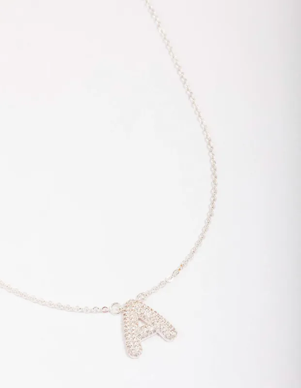 Letter A Silver Plated Pave Pendant Initial Necklace sold by lovisa