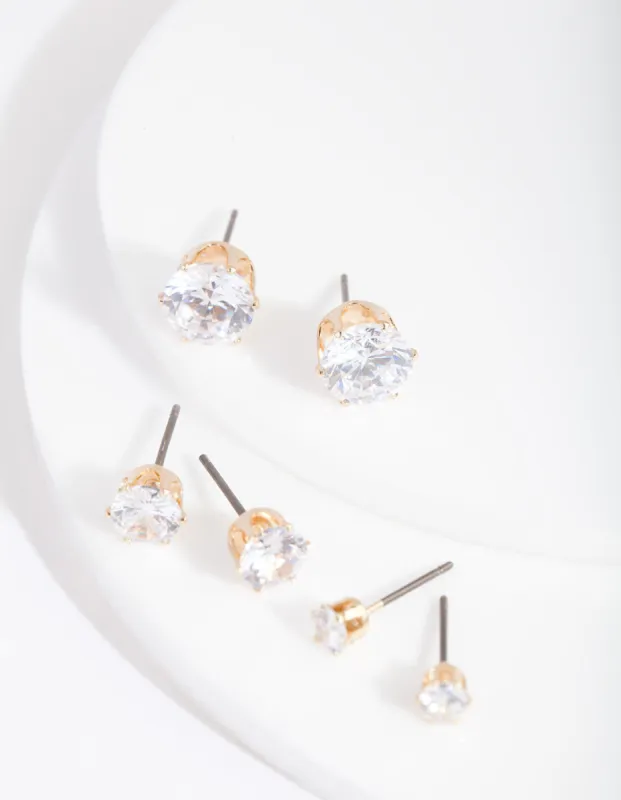 Gold Cubic Zirconia Graduating Stud Earring Pack sold by lovisa