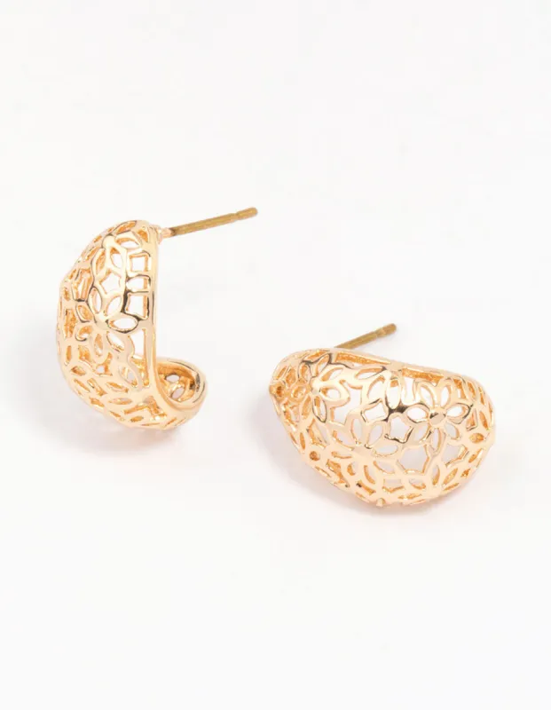 Gold Intricate Cut-Out Teardrop Hoop Earrings sold by lovisa