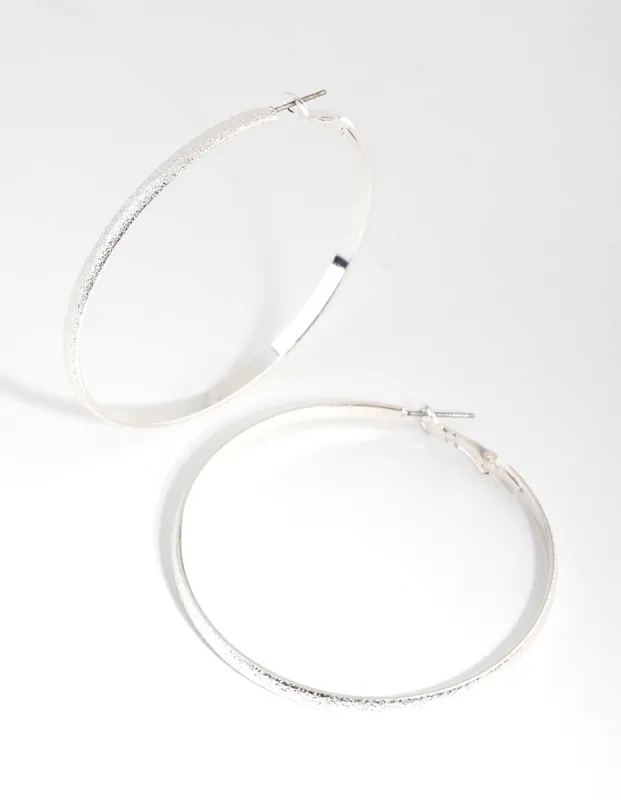 Silver Brushed 55mm Textured Hoop Earrings sold by lovisa