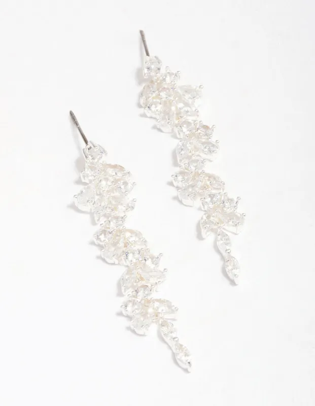 Silver Plated Cubic Zirconia Dainty Vine Drop Earrings sold by lovisa