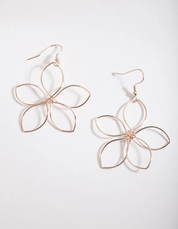 Rose Gold Wire Open Flower Drop Earrings sold by lovisa
