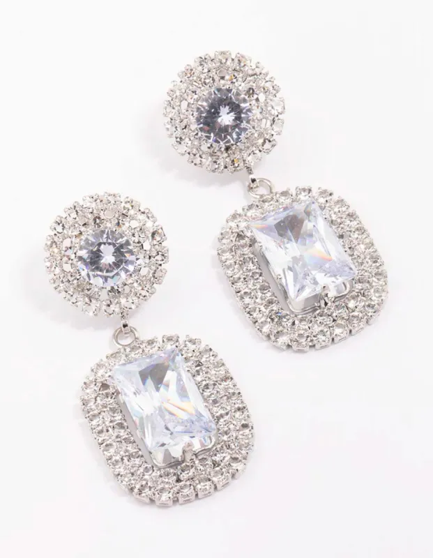 Silver Double Stone Statement Drop Earrings sold by lovisa