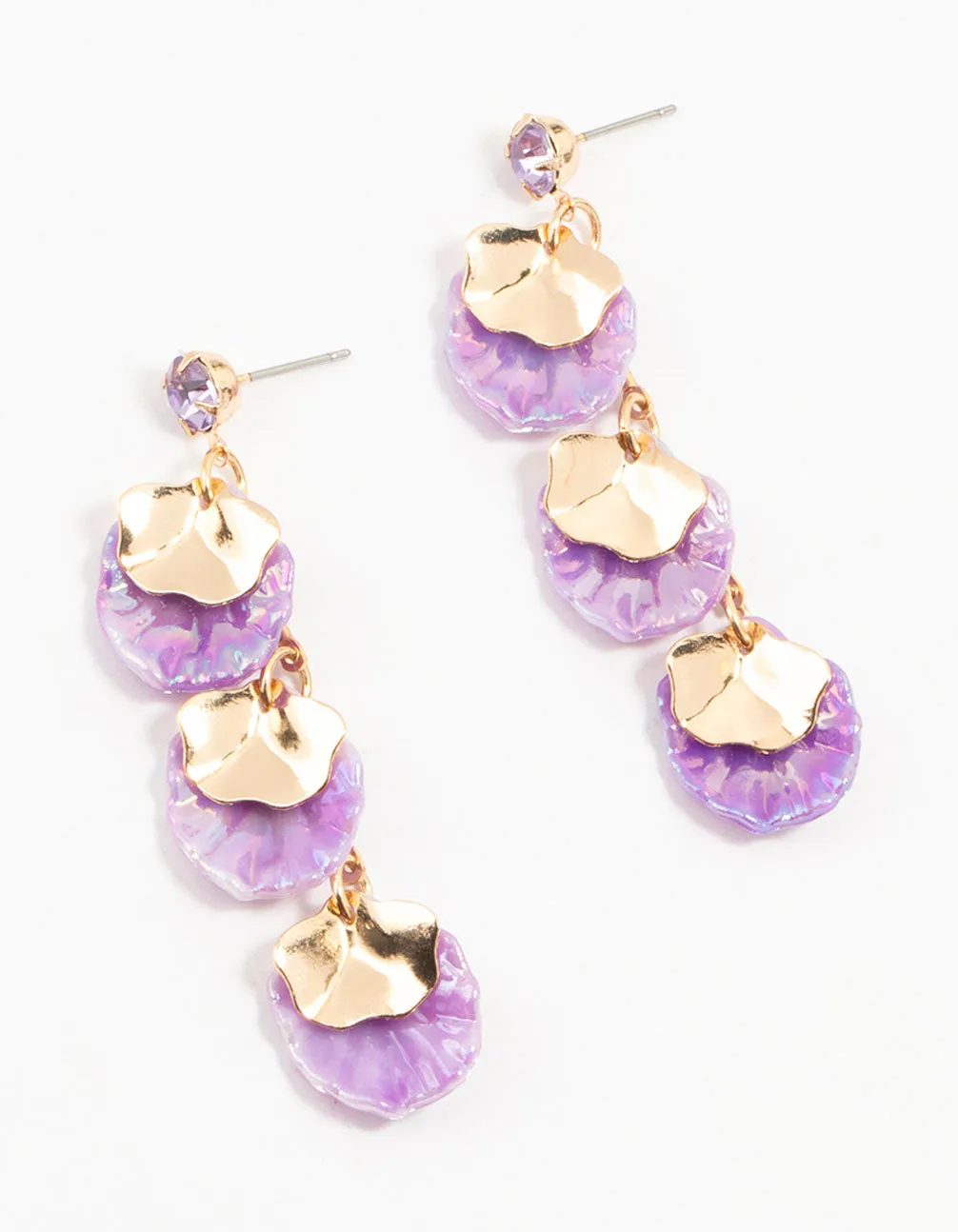 Purple Acrylic Pearlised Petal Drop Gold Earrings sold by lovisa