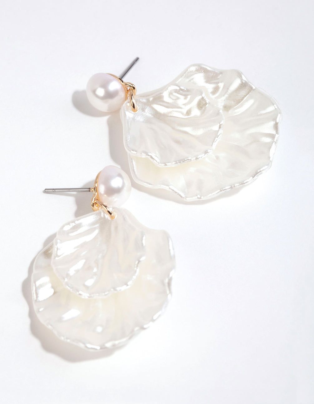 Gold Pearlised Leaf Earrings sold by lovisa