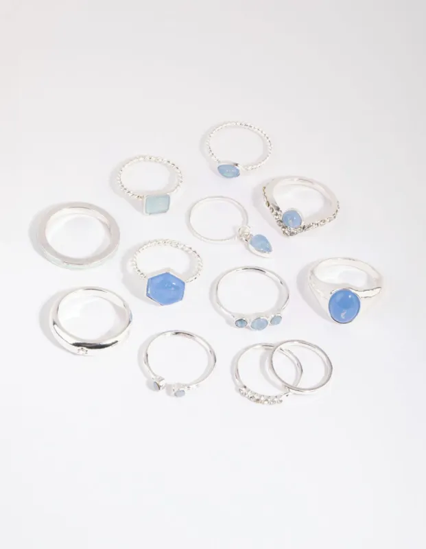 Silver Iridescent Mixed Ring Pack sold by lovisa