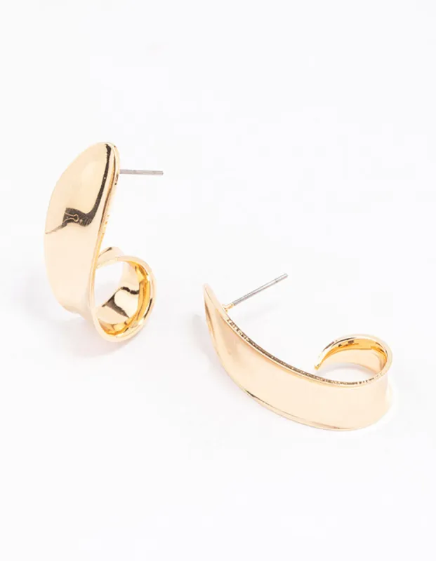 Gold Hammered Wide Hoop Earrings sold by lovisa