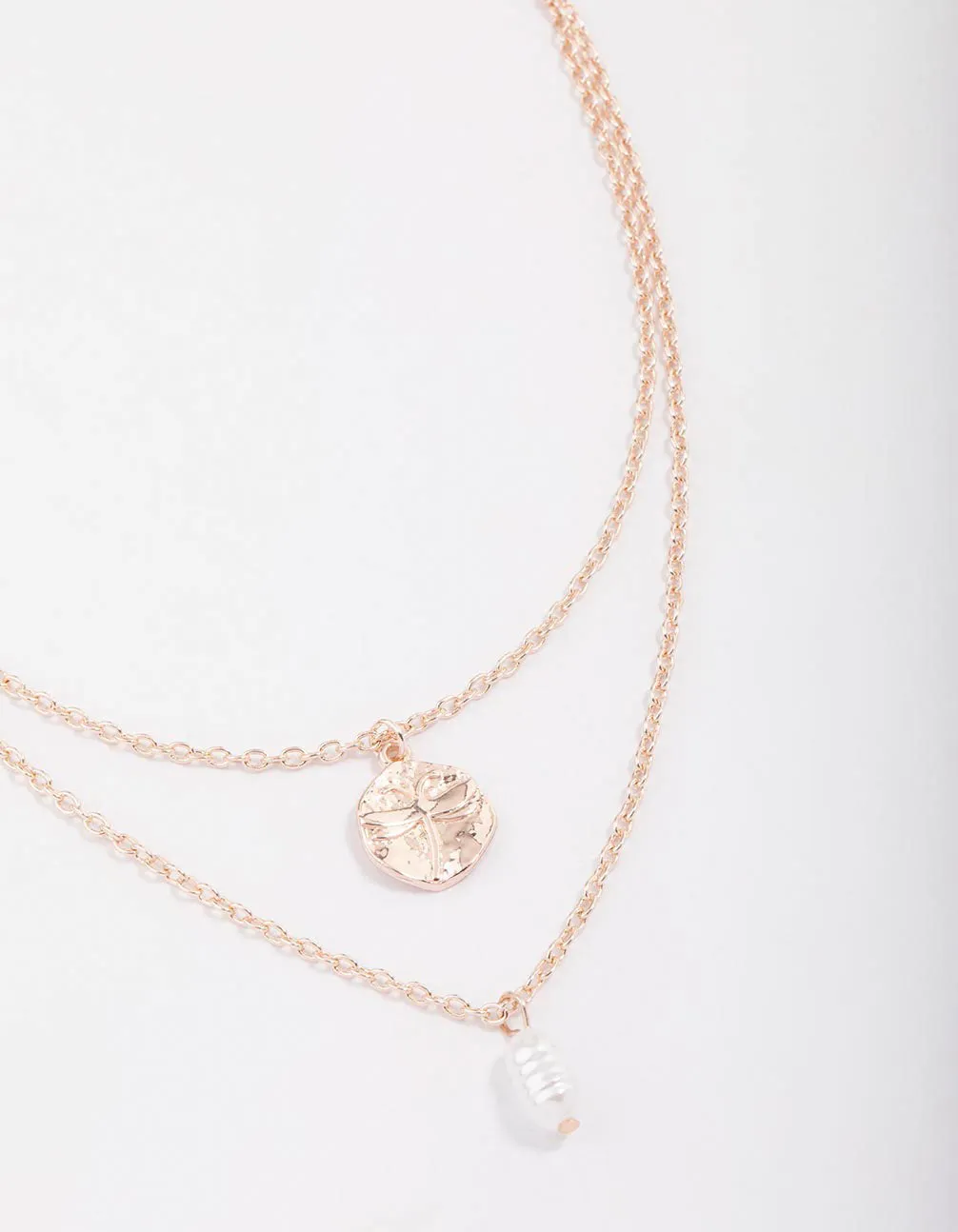 Rose Gold Disc & Pearl Layered Necklace sold by lovisa