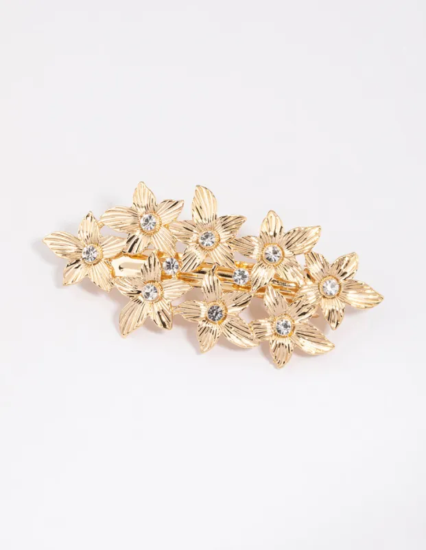 Gold Etched Diamante Floral Clip sold by lovisa