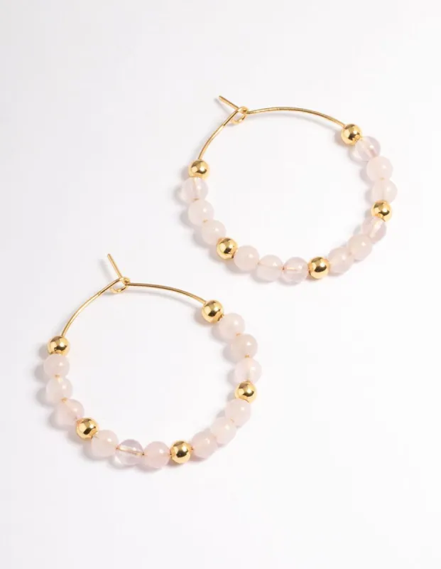 Gold Plated Rose Quartz Beaded Hoop Earrings sold by lovisa