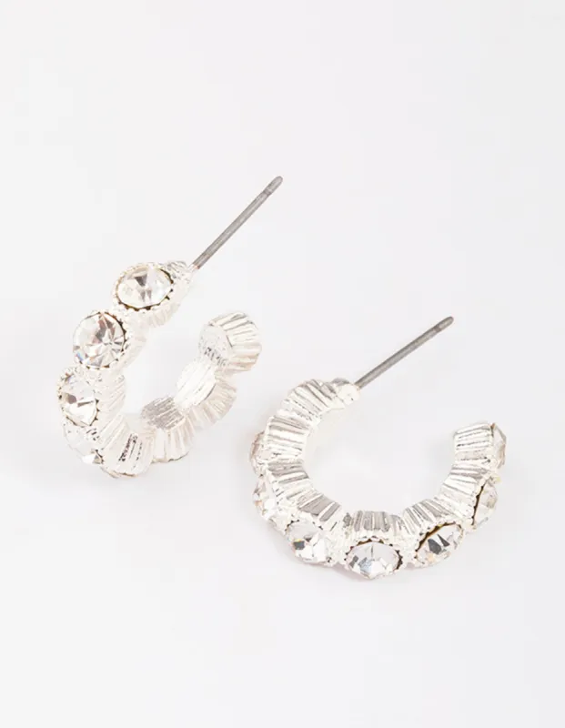 Silver Small Round Diamante Hoop Earrings sold by lovisa