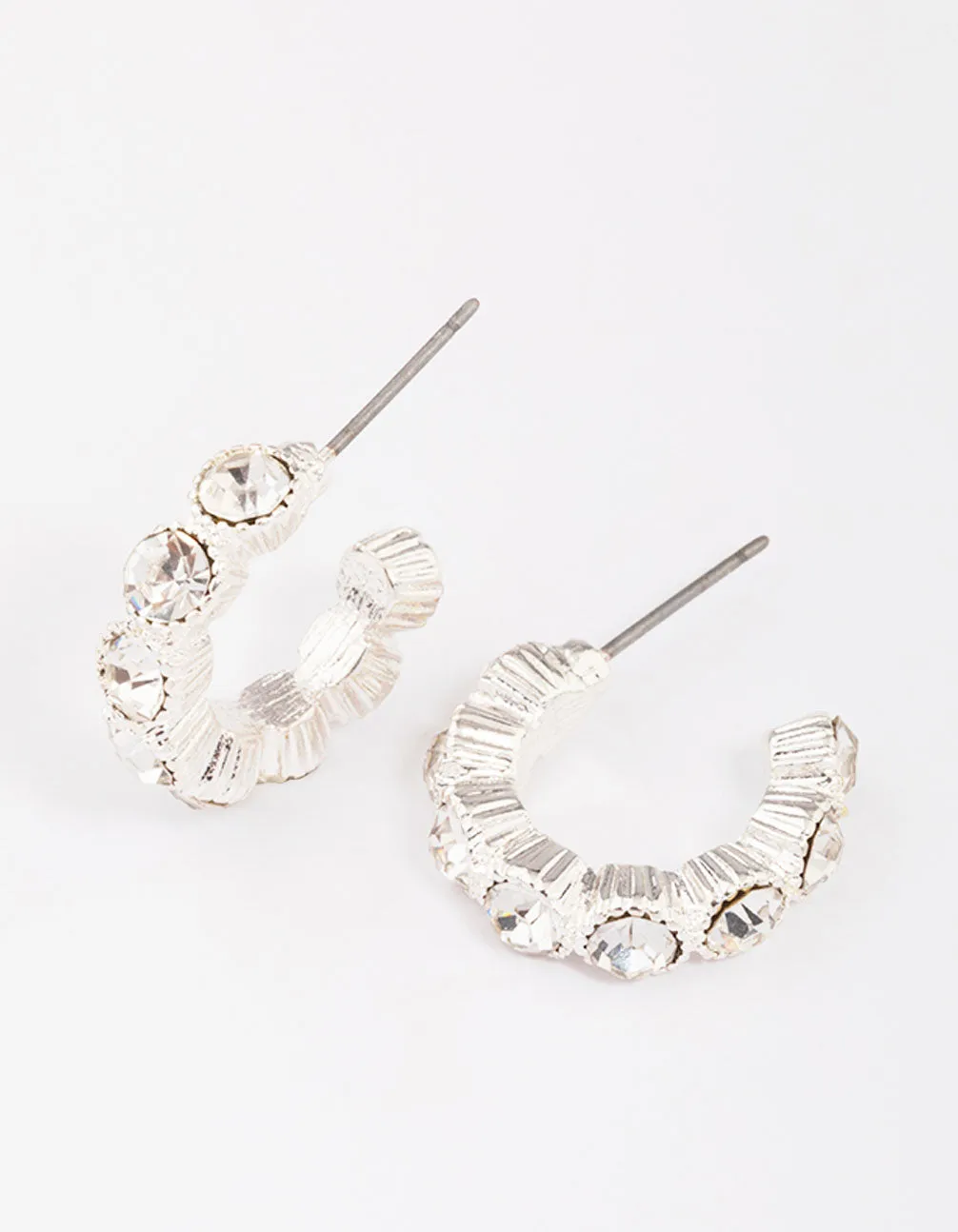 Silver Small Round Diamante Hoop Earrings sold by lovisa