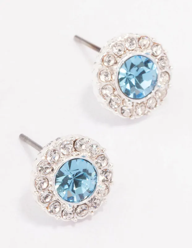 Silver Aqua Crystal Halo Stud Earrings sold by lovisa