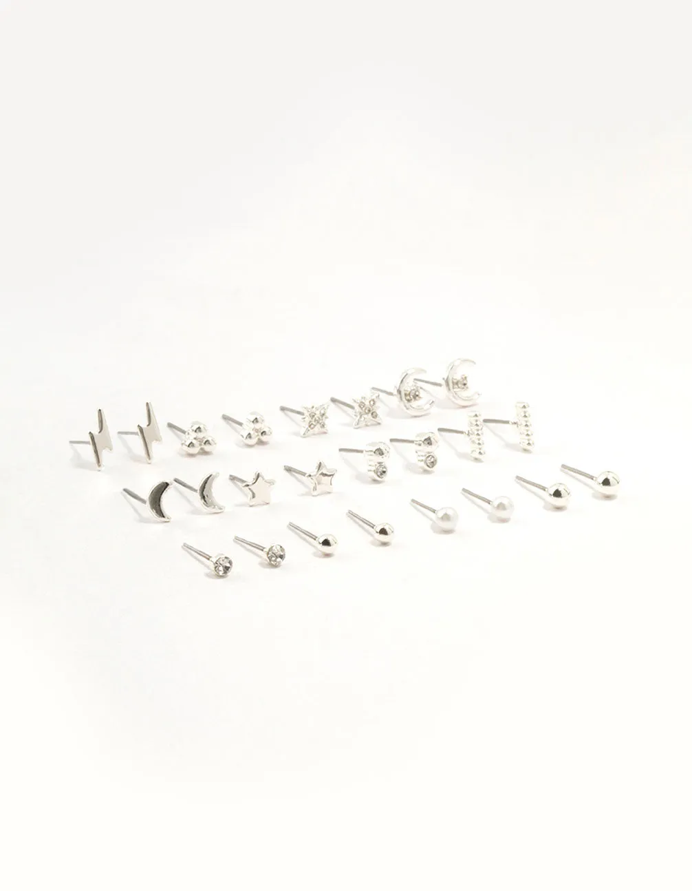 Silver Star & Moon Stud Earrings 12-Pack sold by lovisa