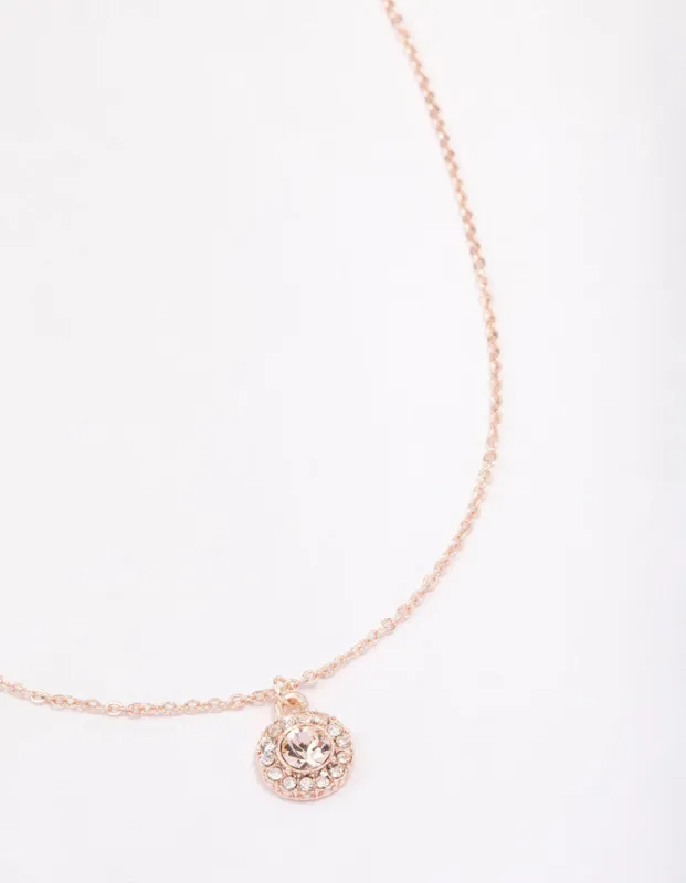 Rose Gold Crystal Halo Pendant Necklace sold by lovisa