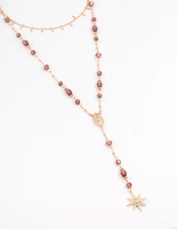 Gold Beaded Double Row Evil & Star Necklace sold by lovisa