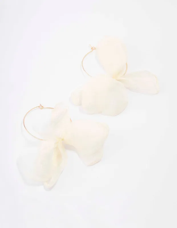 Gold & White Fine Petal Hoop Earrings sold by lovisa
