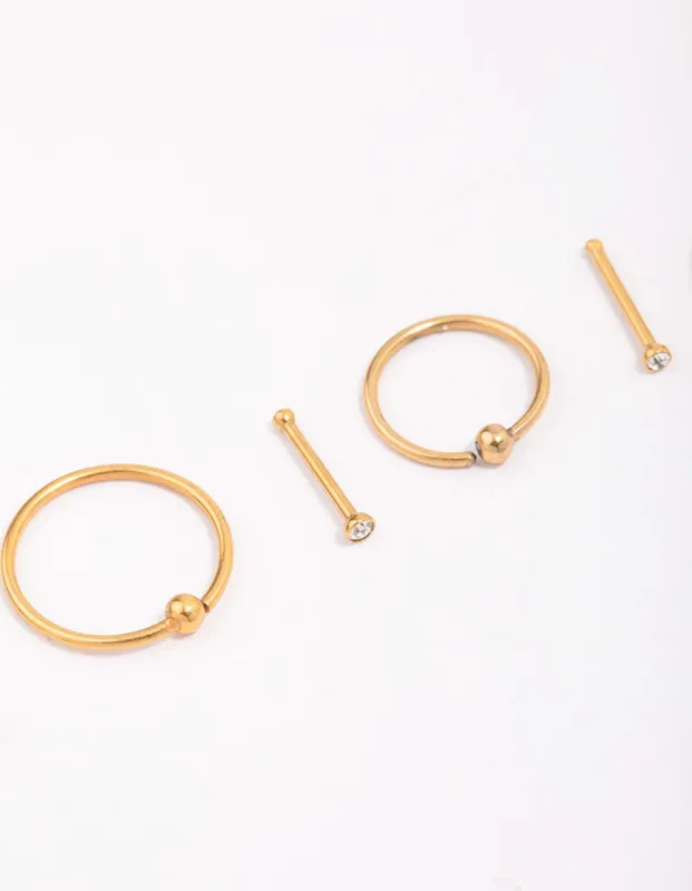 Gold Plated Surgical Steel Graduating Cubic Zirconia Nose Piercing 6-Pack sold by lovisa