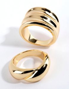 Gold Plated Chunky Swirl Ring Pack sold by lovisa
