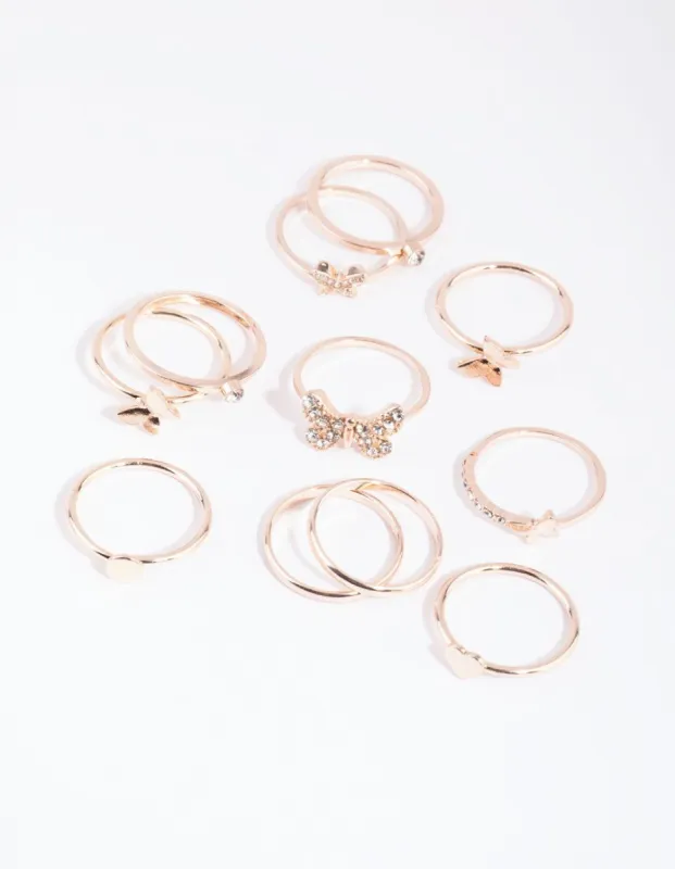 Rose Gold Butterfly Mixed Ring 10-Pack sold by lovisa