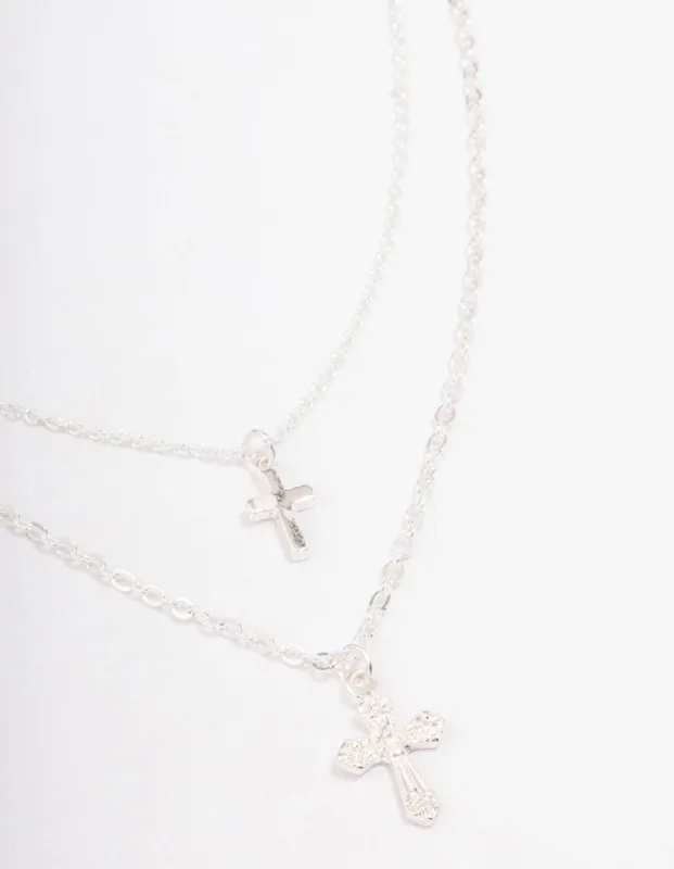 Silver Mixed Texture Cross Necklace sold by lovisa