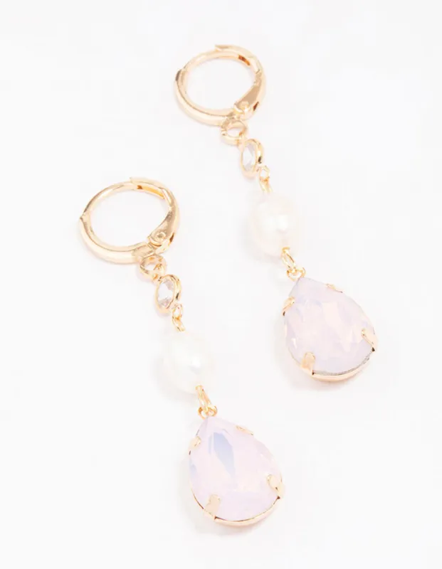 Gold Pearl Double Huggie Drop Earrings sold by lovisa