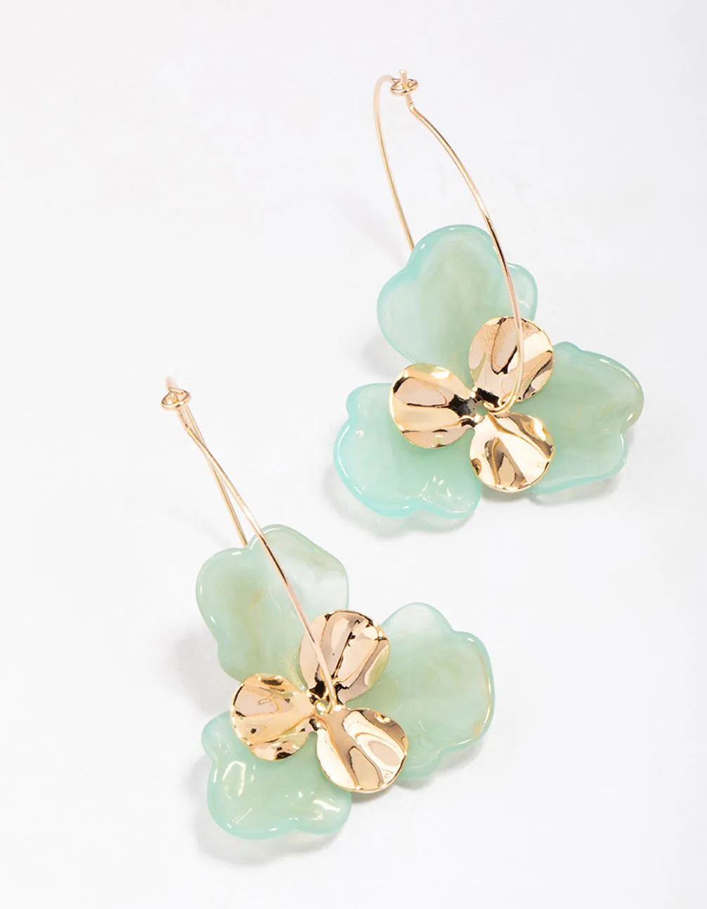 Gold & Green Large Flower Wire Hoop Earrings sold by lovisa