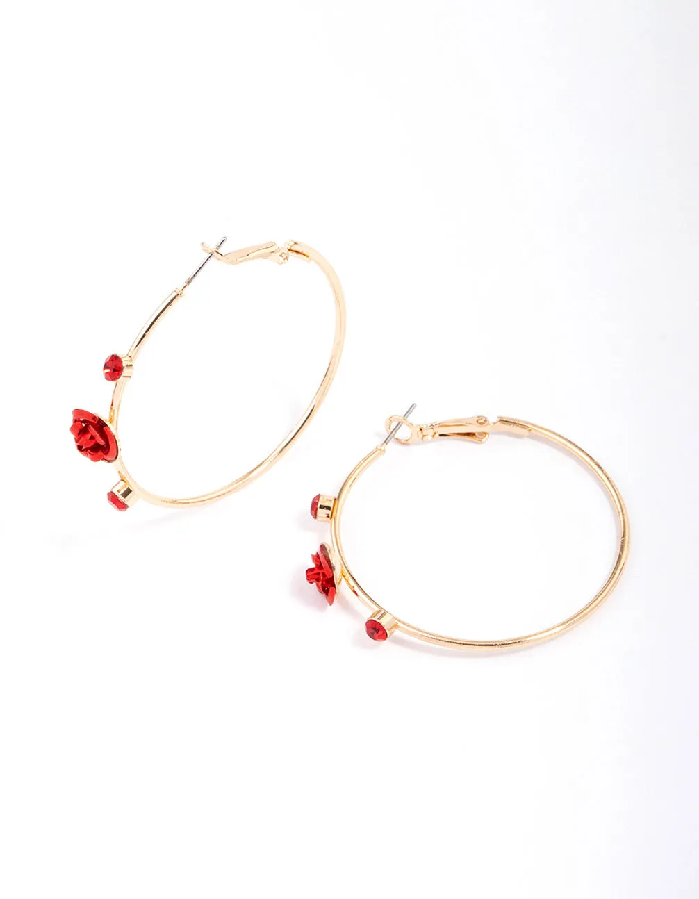 Gold Pearlised Red Rose Hoop Earrings sold by lovisa