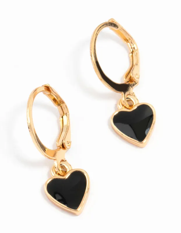 Gold Drop Heart Huggie Earrings Black sold by lovisa