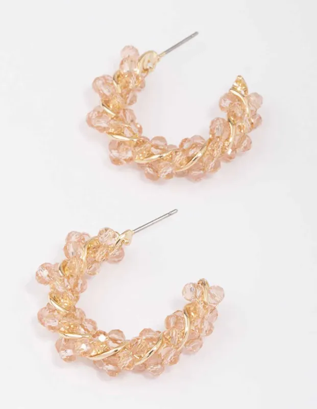 Gold Twisted Beaded Hoop Earrings sold by lovisa