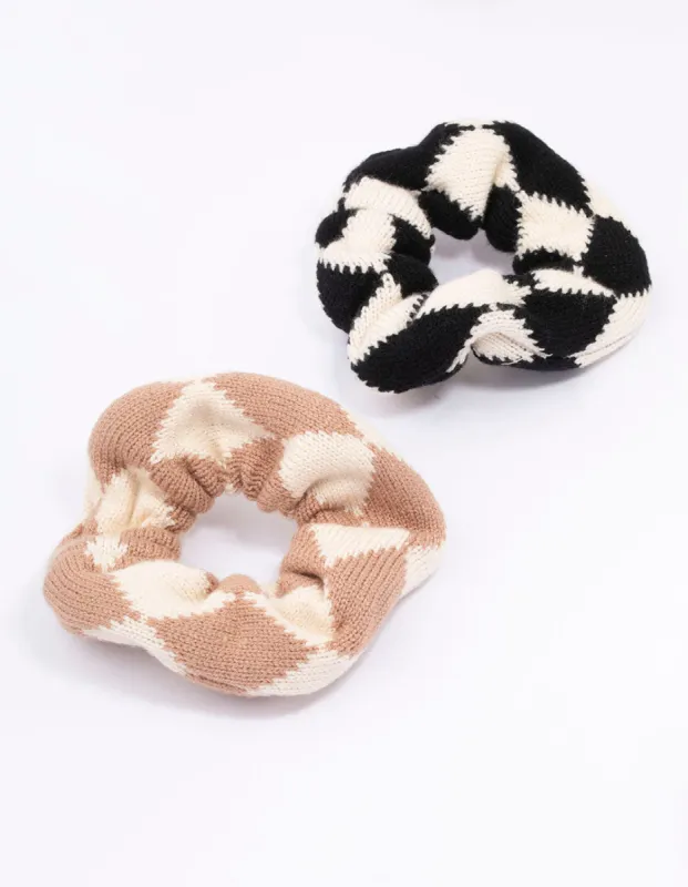 Fabric Knotted Checkered Hair Scrunchie 2-Pack sold by lovisa