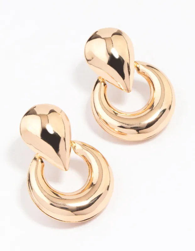 Gold Clean Door Knocker Stud Earrings sold by lovisa