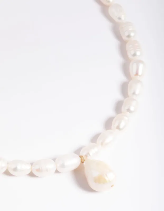 Gold Plated Freshwater Keshi Pearl Drop Necklace sold by lovisa