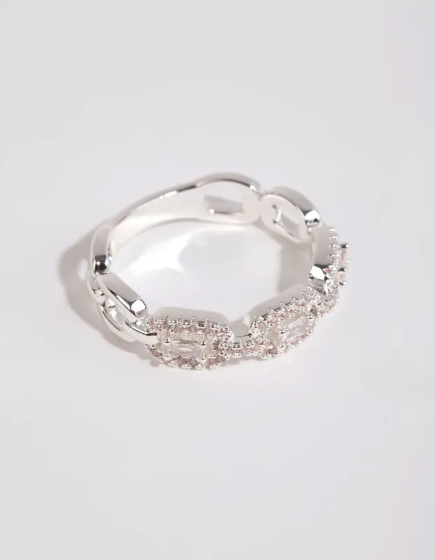 Silver Plated Cubic Zirconia Chain Ring sold by lovisa