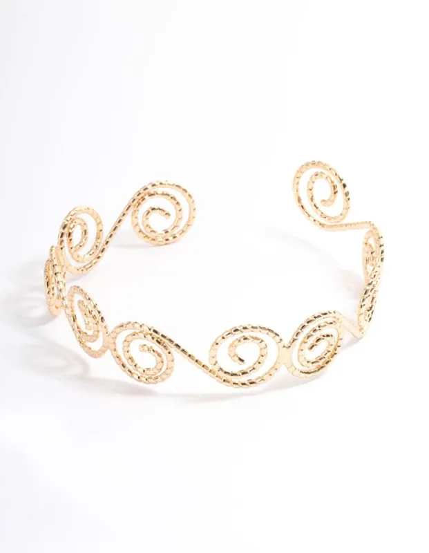 Gold Hammered Spiral Bangle Arm Cuff sold by lovisa