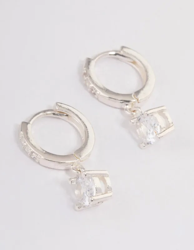 Silver Plated Solitaire Drop Huggie Earrings sold by lovisa
