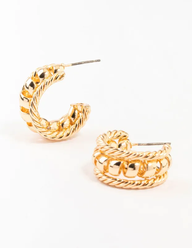 Gold Twisted Rope & Ball Hoop Earrings sold by lovisa