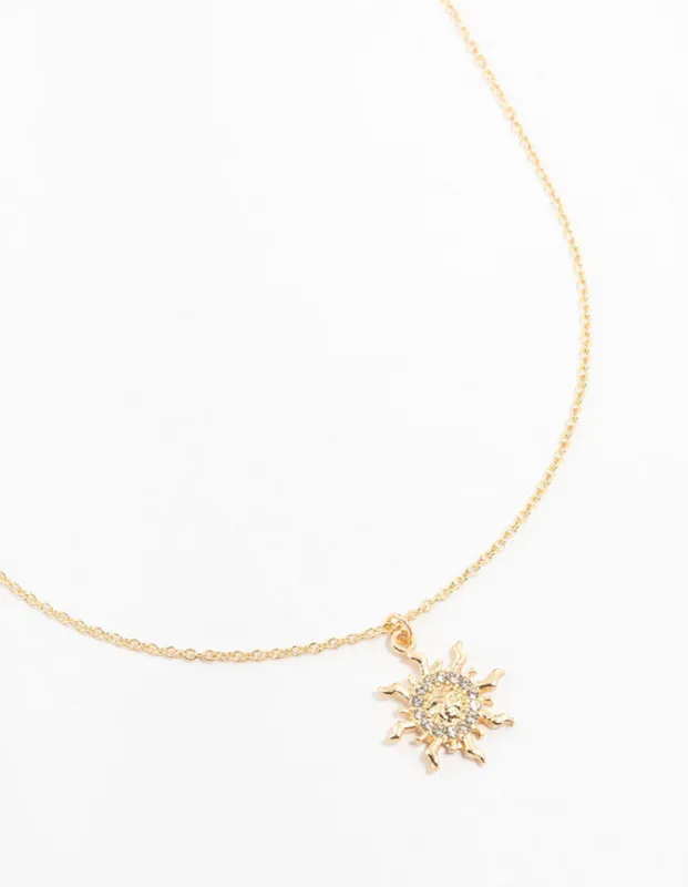 Gold Diamante Sun Necklace sold by lovisa