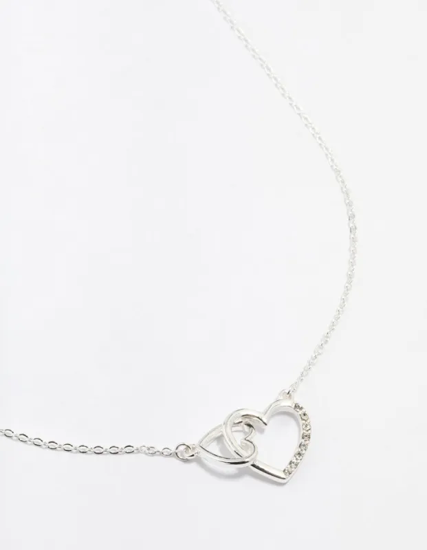 Silver Diamante Heart Link Necklace sold by lovisa