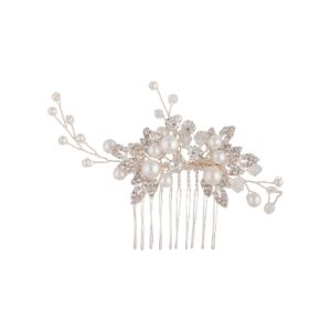 Silver Crystal Pearl Mini Leaf Comb sold by lovisa