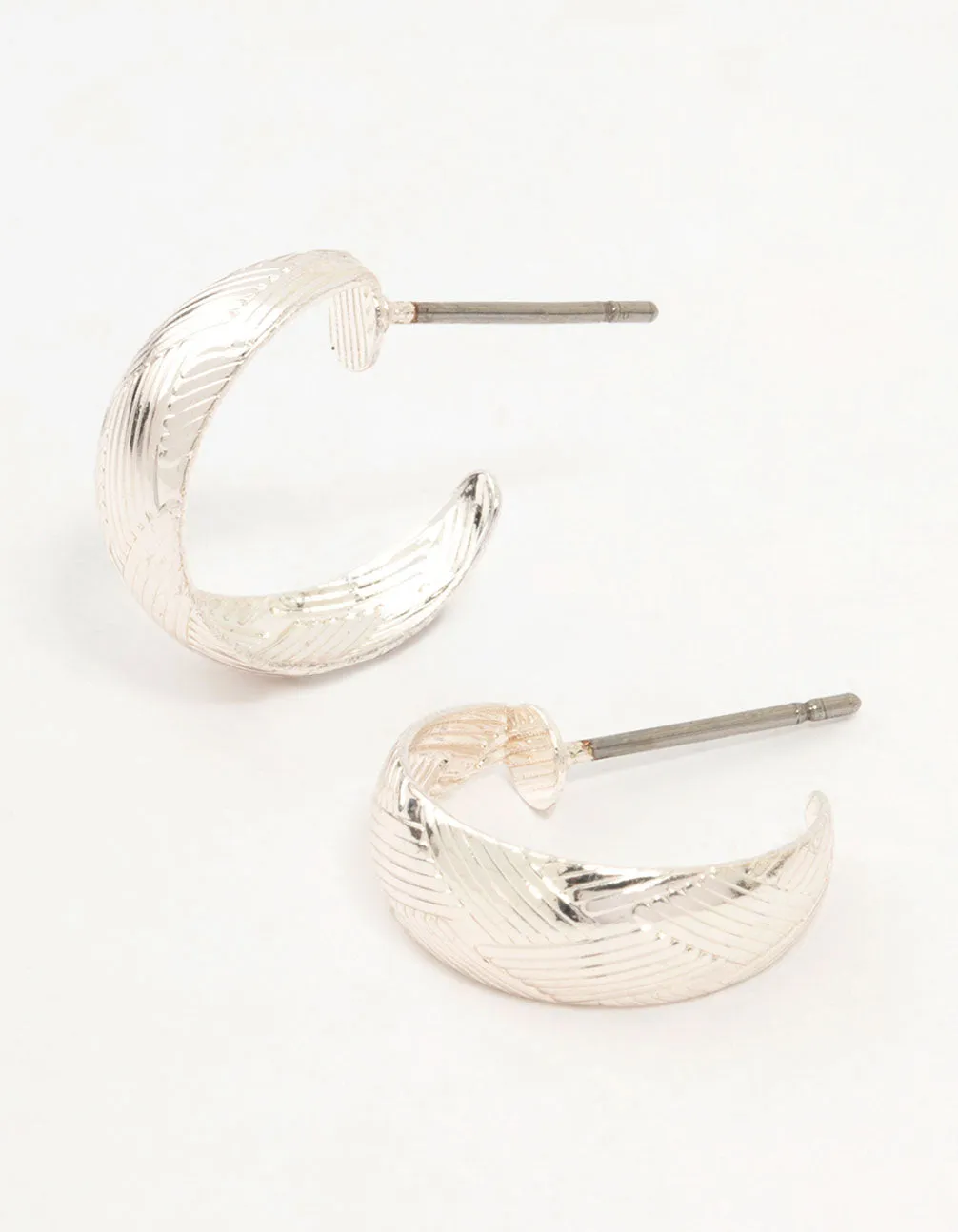 Silver Woven Textured Huggie Earrings sold by lovisa
